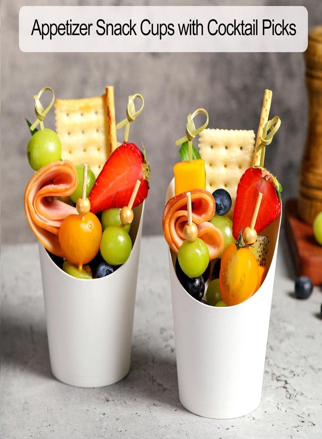 WixiTool 60 Sets Disposable Charcuterie Cups with Sticks and Bags, 14 oz White Kraft Paper Snack Boxes Appetizers Cup French Fry Holder with Cocktail Skewers Toothpicks Tooth Picks(60 Cups+60 Bags+200 Sticks) - Image 2